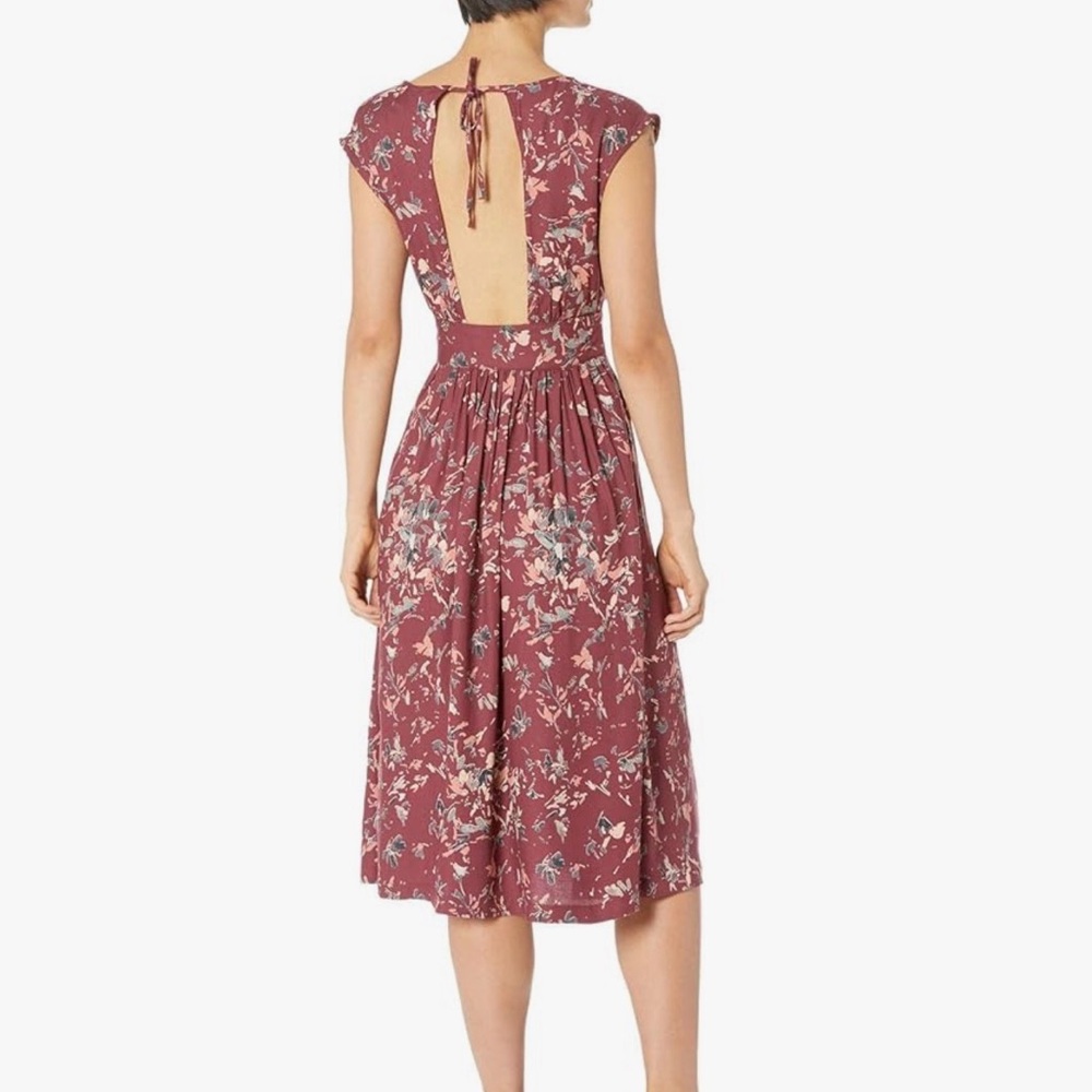 Roxy Burgundy/maroon midi Floral Backless/V neck, sleeveless Dress